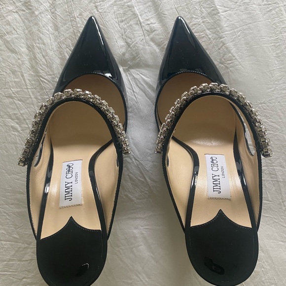 Jimmy Choo Black Patent 100 mm Bing Heels with crystal strap - Picture 6 of 10